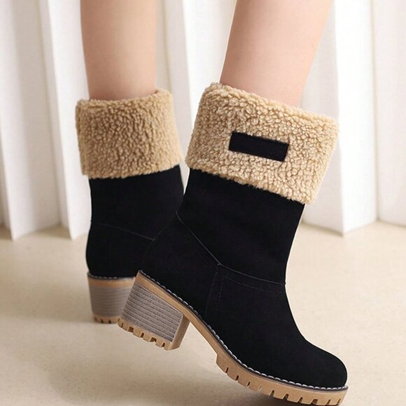 Black Casual Women's Faux Fur faux suede winter Boots - Picture 5 of 7